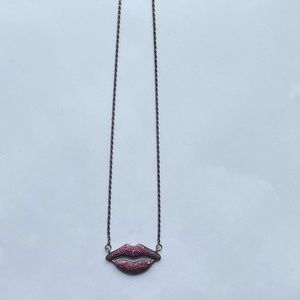 Stunning Ruby lips sterling silver necklace 17”
